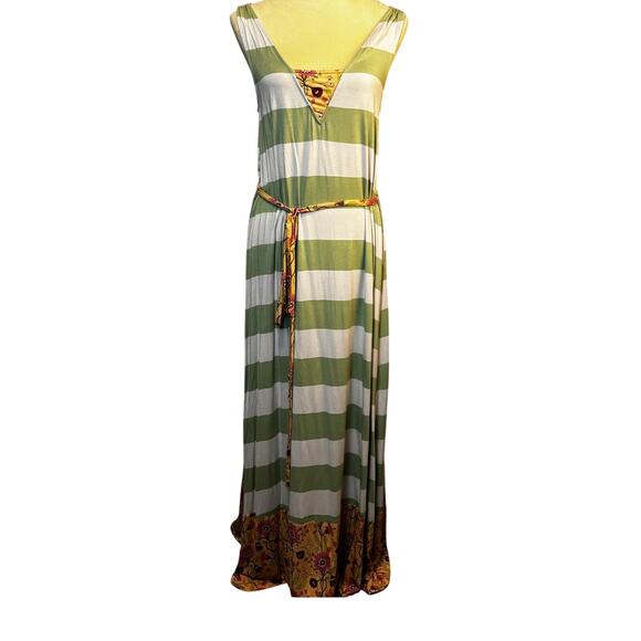 Matilda Jane Maxi Dress Seaside Afternoon Floral Striped Belt Medium Green/White - Picture 1 of 9